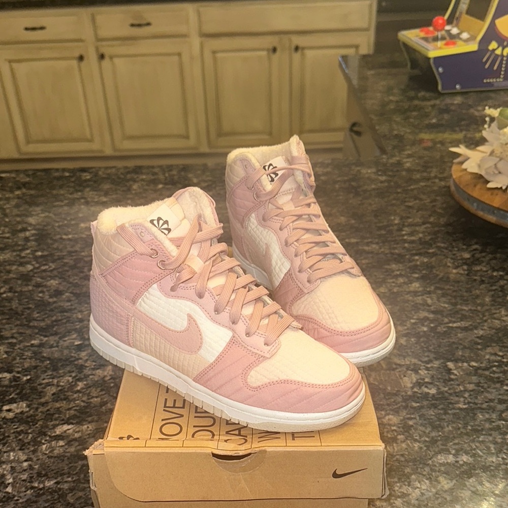 Nike Women's Pink and White High-Top Sneakers